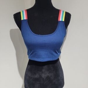 Gap Fit Women's Rainbow Strap Sports Bra Medium Blue Athleisure Yoga Colorful